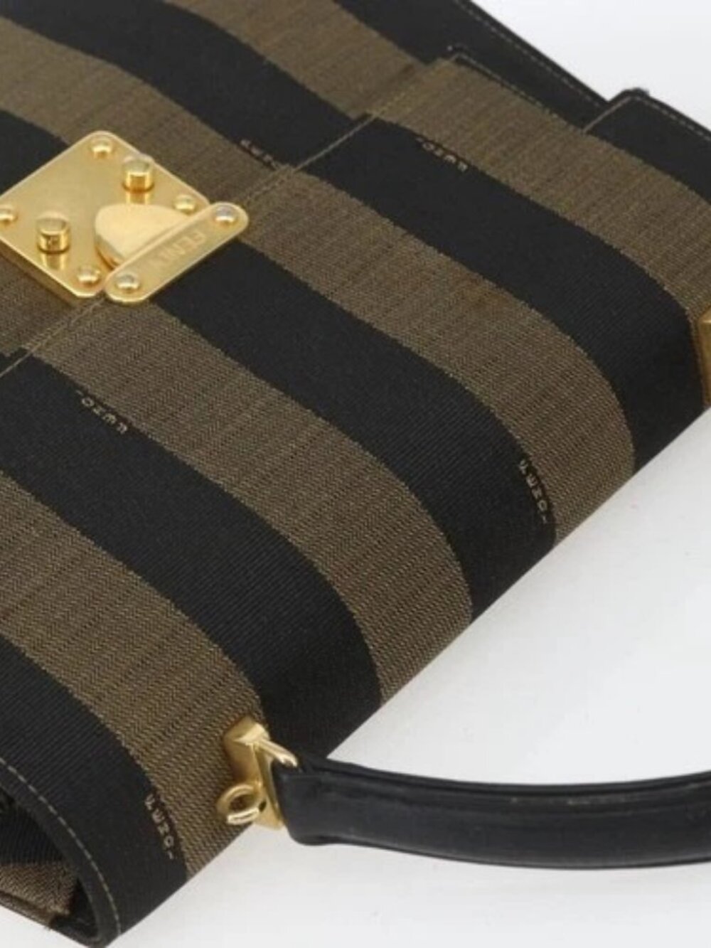 FENDI Pecan Canvas Hand Bag Black Brown gold Auth 165003 - Picture 6 of 16